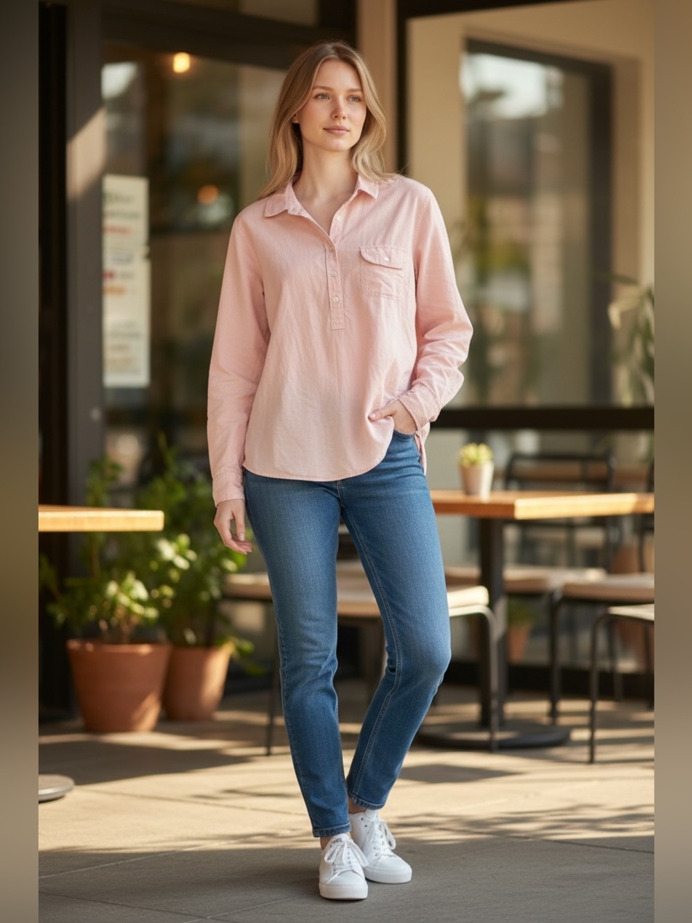 J Crew Womens Size Small Popover Collared Blouse Pink Cotton Coastal Preppy